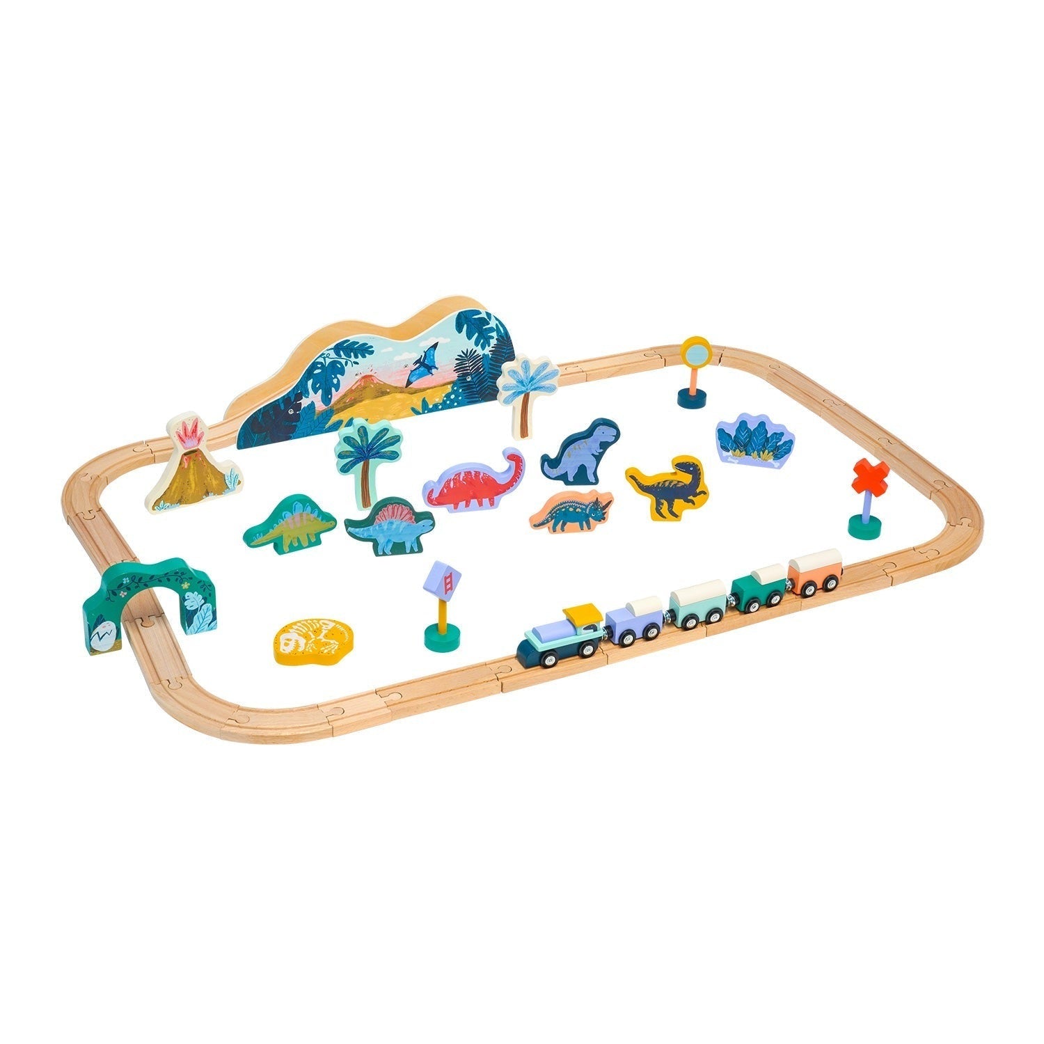 T-Rex Express 45pc Wooden Toy Train Set